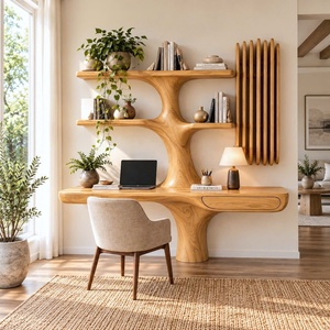 Bureau mural contemporain en bois Luxali avec étagères en forme d'arbre et tiroir pour bureau à domicile - Product Image 4