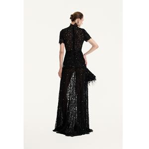 Vestidos Elegantes de Alta Costura, Suministro ODM, Vestido de Encaje con Estampado Floral, Vestido Largo Estándar de Manga Corta para Mujer, Vietnam - Product Image 1