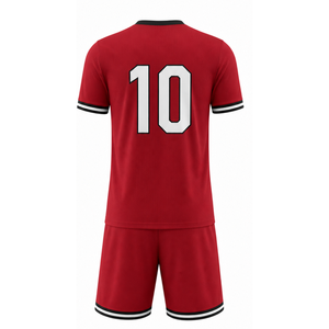 Ensemble de maillot de football rouge à col en V avec numéro 10, manches courtes, évacuation de l'humidité, vêtements de sport pour hommes adultes - Product Image 5