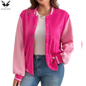 เสื้อแจ็คเก็ตวาร์ซิตี้สีชมพูสำหรับผู้หญิงแบบใหม่ล่าสุด แขนยาว ตัดต่อสีสันสดใส ติดกระดุมแป๊กด้านหน้า สไตล์ลำลอง ใส่ได้ในฤดูใบไม้ร่วง ทรงปกติ - Product Image 5
