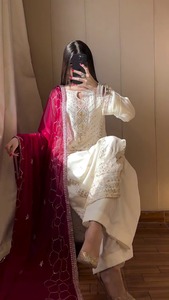 Indian Boutique Designer White Embroidered Trending <b>Top</b> and Plazzo with Heavy Dupatta for Indian Wedding Womans Dress Party Wear - Product Image 5