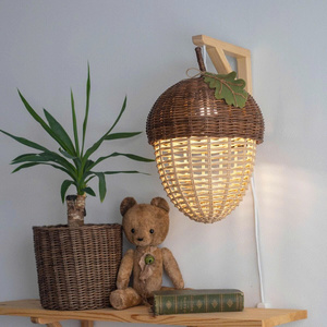 Wholesale High Quality Acorn Shaped Rattan Pendant <b>Wall</b> Lamp Shade Suitable for Baby <b>Nursery</b> Kids Room <b>Light</b> Decor From Vietnam - Product Image 2