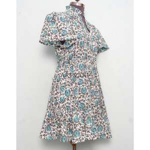 Women's Midi Soft Pure Cotton Sweet Hand Block Floral Print Minimalist Casual Party Wear Formal Bridesmaid <b>Dress</b> - Product Image 5