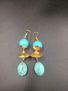 Pendientes colgantes de turquesa, latón chapado en oro, forma de bola, estilo bohemio vintage, joyería para mujer, perla natural, imitación de perla - Product Image 3