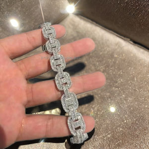 Hip Hop Sterling <b>Silver</b> Baguette Cut Moissanite Hologram Cuban Iced Bracelet for <b>Men</b> & Women-Anniversary Wedding Engagement Gift - Product Image 1