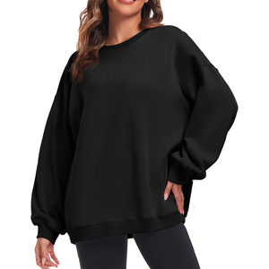 Sudadera Vintage Oversize para Mujer con Cuello Redondo, Diseño de Letras, Hombros Caídos, Manga Larga, Tejido de Algodón Ecológico, Color Negro, Otoño - Product Image 1