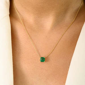 14K Solid Gold 1.51 Ct Emerald Square Cut Chain Necklace Rhodium Plated - Product Image 3