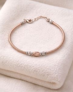 Pulsera de Diseño de Plata de Ley 925 con Cadena de Serpiente Texturizada en Oro Rosa y Cuentas Ovaladas Centrales, Joyería Clásica para Mujer, Regalo - Product Image 1