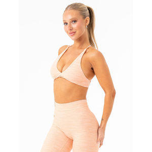 Conjunto de leggings y sujetador deportivo de alta calidad OEM para mujer, color rosa rubor, con efecto fruncido en la parte trasera, 2 piezas, nuevo conjunto transpirable para yoga. - Product Image 2