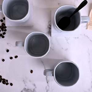 ชุดแก้วกาแฟเซรามิกเคลือบสีฟ้าใส 4 ใบ ใช้กับไมโครเวฟได้ เหมาะสำหรับกาแฟและนม - Product Image 4