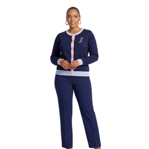 Cardigan brodé Jack and Jill pour femme, bleu marine, en maille, boutonné devant, élégant, doux, stylé, décontracté, pièce à superposer - Product Image 1