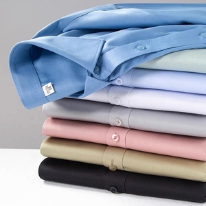 Alta calidad 100% algodón negro blanco rosa azul sólido manga larga sin arrugas abotonado formal de negocios camisas de vestir para hombres - Product Image 2