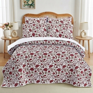Juego de Cubrecamas Aztec Maroon de 3 Piezas, Diseño Sólido con Pespunte en Diamante, Mezcla de Algodón T-150, Ropa de Cama para Toda Temporada, Uso Doméstico, Duradero y Elegante - Product Image 2