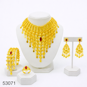 Ensemble collier et boucles d'oreilles pendantes élégants en zircon plaqué or, motif feuille tendance pour femme, avec chaîne corde de 16 pouces 53075 - Product Image 5