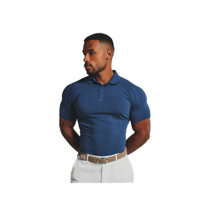 Polo de Algodón Azul de Manga Corta para Hombre, Color Sólido, Informal, Tejido Transpirable, Corte Regular - Product Image 1