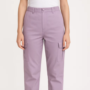 กางเกงคาร์โก้สีลาเวนเดอร์สุดหรูสำหรับผู้หญิง เนื้อผ้านุ่มยืดหยุ่น สวมใส่สบาย ทรงเข้ารูปเอวสูง - Product Image 1