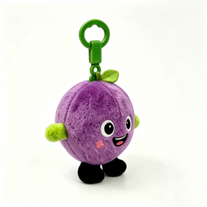 Customized fruit-themed bag accessory,Cute gift for purple fruit lovers,Smiling purple fruit plush keychain with green clip - Product Image 1