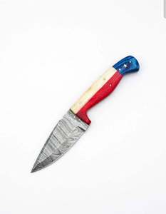 Outil utilitaire artisanal en acier de Damas à pointe de lance, manche à motif drapeau tricolore avec étoile incrustée - Product Image 1