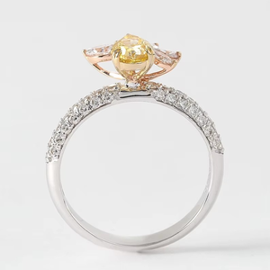 Moissanite Floral Fancy Yellow Pear Cut Cluster <b>Ring</b> For Women's original 925 Silver <b>Fine</b> Yellow Rhodium Proposal Gift For Her - Product Image 5