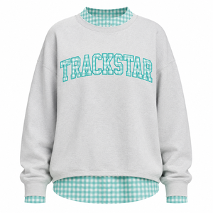Custom California Graphic Print Oversized Crewneck <b>Sweatshirt</b> Unisex Plaid Layered Pullover Streetwear - Product Image 3
