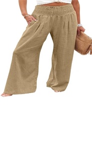 <span class=keywords><strong>Pantaloni</strong></span> Palazzo larghi in cotone e lino da donna di nuovo Design <span class=keywords><strong>pantaloni</strong></span> Casual a vita alta elasticizzati a gamba larga <span class=keywords><strong>con</strong></span> tasche - Product Image 5