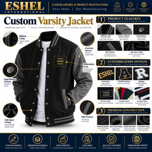 Chaqueta Varsity Unisex Personalizada ESHEL, Diseño Color Block, Cuello Alto, Cierre de Botones, Ropa Deportiva de Otoño, Precio Económico, Personalización OEM - Product Image 6