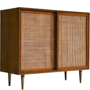 Armoire en teck de style mid-century modern avec portes à panneaux tressés et pieds coniques pour le rangement dans le salon - Product Image 2