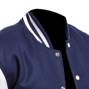 <b>Men's</b> Navy <b>White</b> Varsity <b>Jacket</b> Preppy Style Regular Fit Turn-down Collar Single Breasted Baseball <b>Jacket</b> - Product Image 3