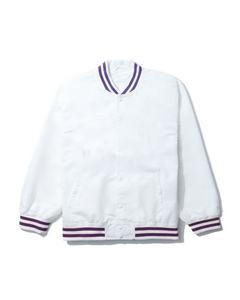 Blouson universitaire blanc COTHES GEAR pour homme, style preppy, en laine, couleur unie, col montant, coupe ajustée, imperméable, hiver, avec patchs recouverts - Product Image 1