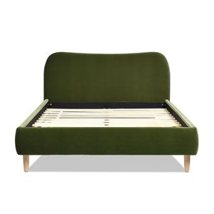 Letto matrimoniale imbottito con piattaforma e testiera curva in stile romano, in velluto performante verde oliva - Product Image 6