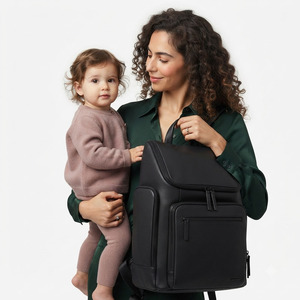 Mochila Pañalera de Cuero Genuino con Múltiples Compartimentos, Bolsillos para Biberones, Cambiador y Correas para Cochecito - Product Image 1
