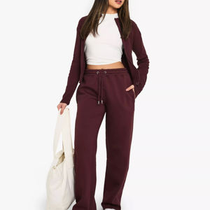 Pantalon de survêtement évasé pour femme de haute qualité, style streetwear, en polaire légère, respirant, taille élastique, poches latérales, 100 % coton - Product Image 3