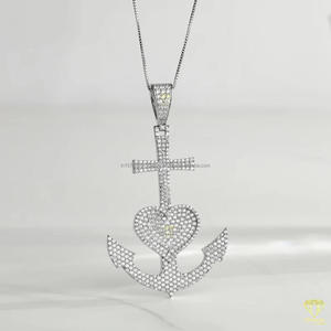 Fully Iced Heart And <b>Cross</b> Pendant With Moissanite Diamonds 925 Silver Hip Hop <b>Chain</b> Pendant For Fashion Jewelry Lovers - Product Image 5