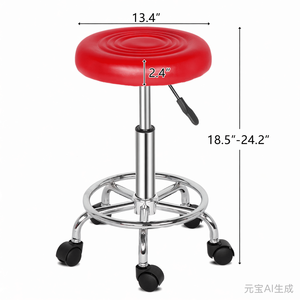 Sgabello da Barbiere Moderno Rotondo con Linee Rosse e Seduta Girevole - Product Image 3