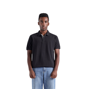 Camisa de Golf de Verano para Hombre, Negra, Tejida, 100% Algodón, Manga Corta, con Bolsillo, Cuello Clásico, Antiarrugas, Estilo Casual Elegante - Product Image 6