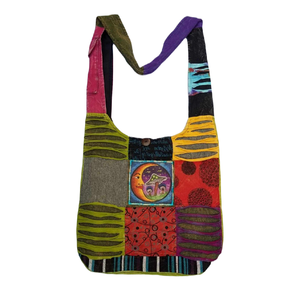 Bolso Bandolera Casual de Hip-Hop con Rayas, Flores Bordadas, Cierre de Cremallera, Ecológico, Ligero, de Algodón Suave - Product Image 2