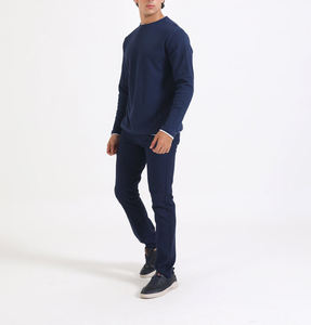 Sweat-shirts basiques pour hommes en coton mélangé, col rond, couleur marine unie, manches longues, nouvelle conception, vêtements d'hiver, OEM ODM - Product Image 4