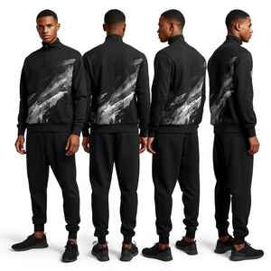 Survêtement Premium pour Homme à Col Zippé, avec Impression Artistique Inspirée de Velocity et Conception de Luxe pour un Style Athlétique Urbain - Product Image 2