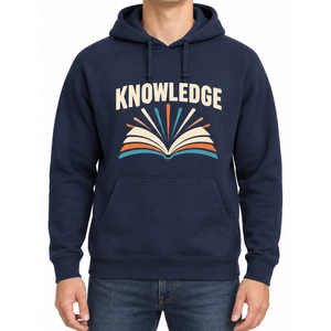 Sweat à capuche pour homme en coton coupe classique, motif livre de connaissance imprimé, avec logo frontal et poche, style décontracté, très demandé - Product Image 1