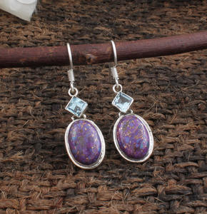 Boucles d'oreilles pendantes artisanales en cuivre violet et turquoise, en argent 925, bijoux spirituels, matrice de cuivre unique, cadeau pour elle - Product Image 1