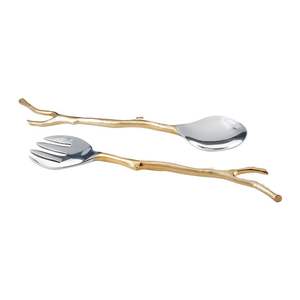 Ensemble de service pour salade en acier inoxydable avec poignée dorée Twig, ensemble de fourchettes et de desserts dorés royaux, ensemble de service pour bar et aliments - Product Image 1