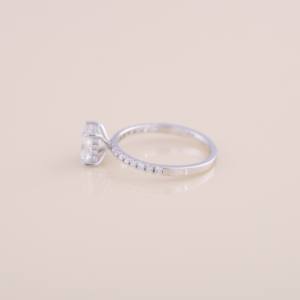 IGI Certified Princess Cut Diamond Engagement & Wedding Ring with Pavé Band in <b>Solid</b> 925 Sterling <b>Silver</b> - Product Image 3