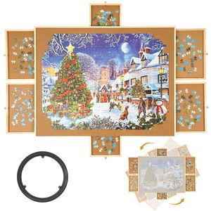 Tavolo Portatile in Legno per Puzzle 34x26 Pollici con 6 Cassetti, Organizzatore Girevole e Vassoi Lazy Susan per Puzzle - Product Image 1