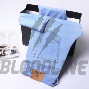 Pantalon cargo pour homme Bloodline, coupe droite, taille mi-haute, couleur unie, denim tricoté, style hip-hop, délavé, décontracté, pour l'été - Product Image 5