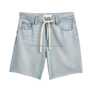 กางเกงขาสั้นผ้ายีนส์สีฟ้าอ่อนของผู้หญิงเอวกลางทรงหลวมระบายอากาศได้ดีชุดสตรีทแวร์ผ้าถักแบบลำลองสไตล์ฤดูร้อน - Product Image 2