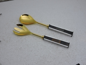 Juego de tenedor y cuchara de acero inoxidable comercial con mango de resina para servir ensaladas, para catering, buffet, restaurante, suministro, comercio de exportación - Product Image 4