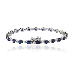 Pulsera de tenis apilable de alta calidad, la más vendida, con zafiro azul talla pera y diamantes, para unisex, de oro blanco macizo de 14K, joyería fina. - Product Image 5