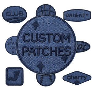 Parches de mezclilla bordados personalizados, termoadhesivos, con gancho y bucle, diseño circular con logo de Club Daisy Cherry para ropa. - Product Image 3