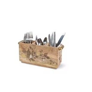Rectangle Shape 3 Compartments Cutlery Holder <b>Caddy</b> In Wood For Home Hotel Restaurant Table Top Decoration And Serving Use <b>Caddy</b> - Product Image 4