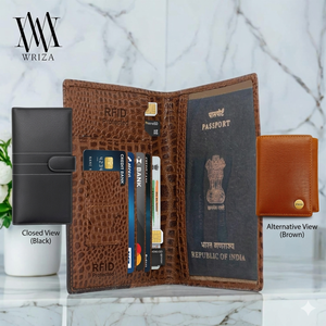 WRIZA Tan Genuine Leather RFID Protected Passport Cover for Men and Women with 3 Card Slots and SIM Memory Card Storage - Product Image 3
